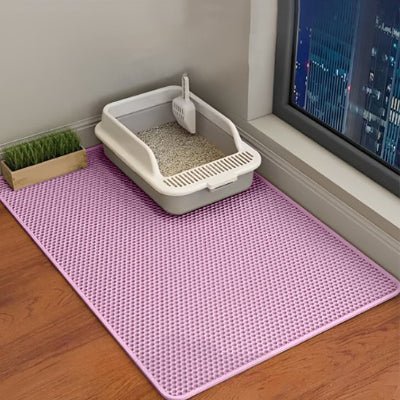 tapis litière chat  placé sous un bac à litière